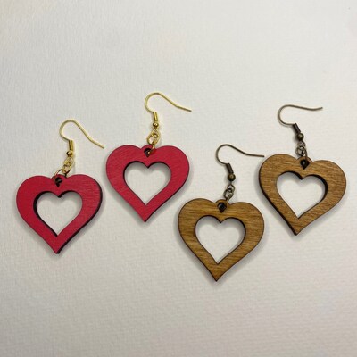 Wooden 2025 heart earrings